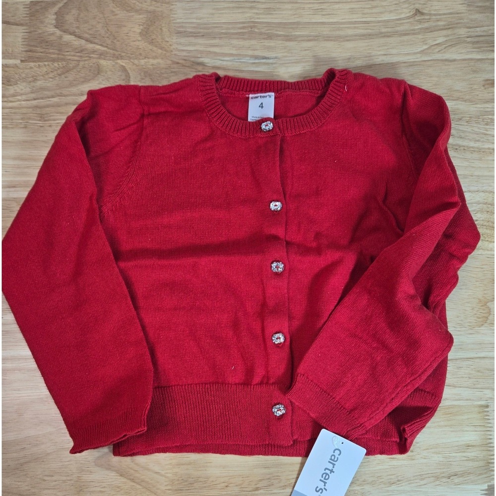Carters Girls Red Cardigan Sweater Rhinestone Buttons Size 4 NWT 273h039